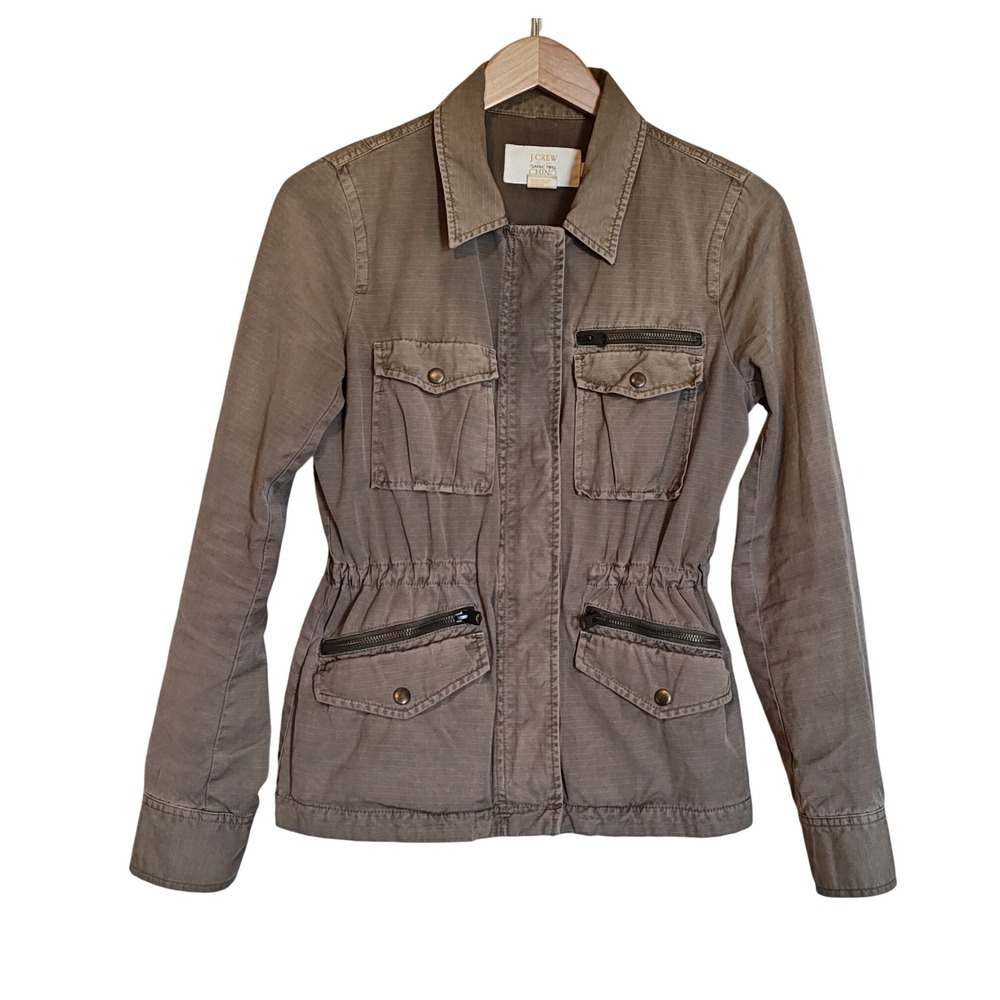 J.Crew Utility Field Jacket Women XS Taupe Cotton Twill Cinched Waist 26994